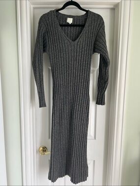 H&M Women's Ribbed V-Neck Knit Dress - Gray